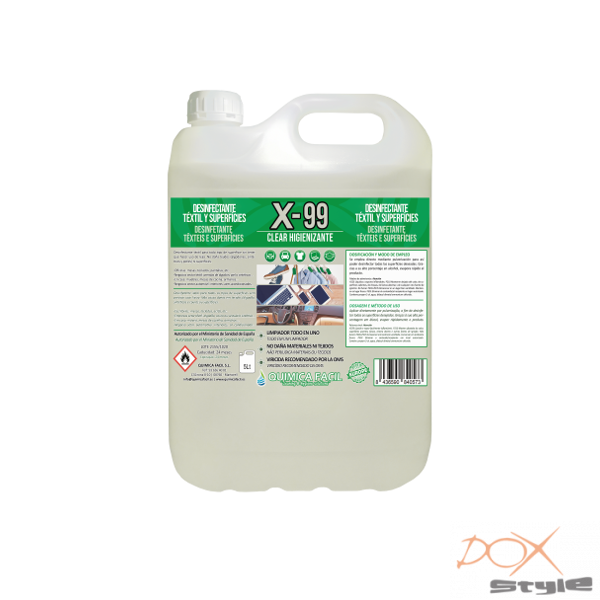 X-99 CLEAR DESINFECTANTE TÉXTIL Y SUPERFICIES 5 Litros - Dox Style